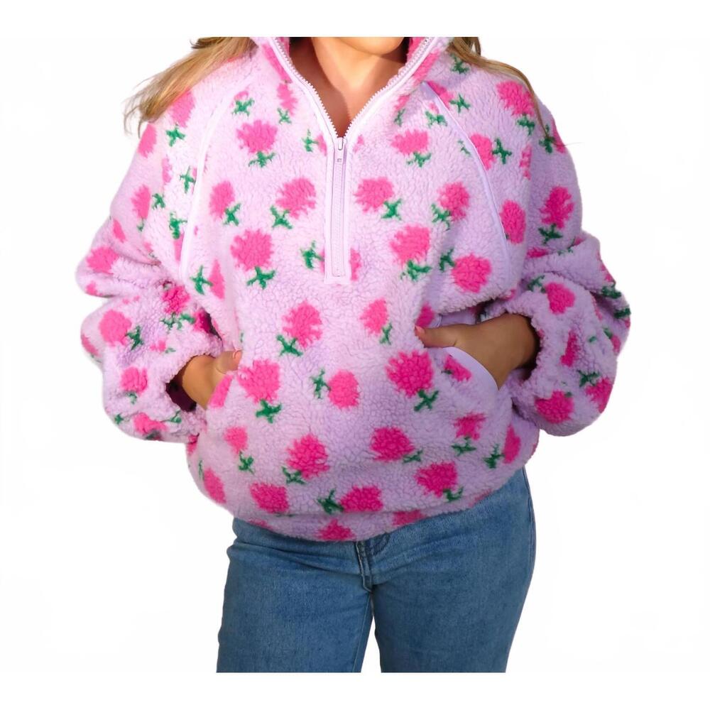 NEW VERY J sherpa half zip sweater in lavender